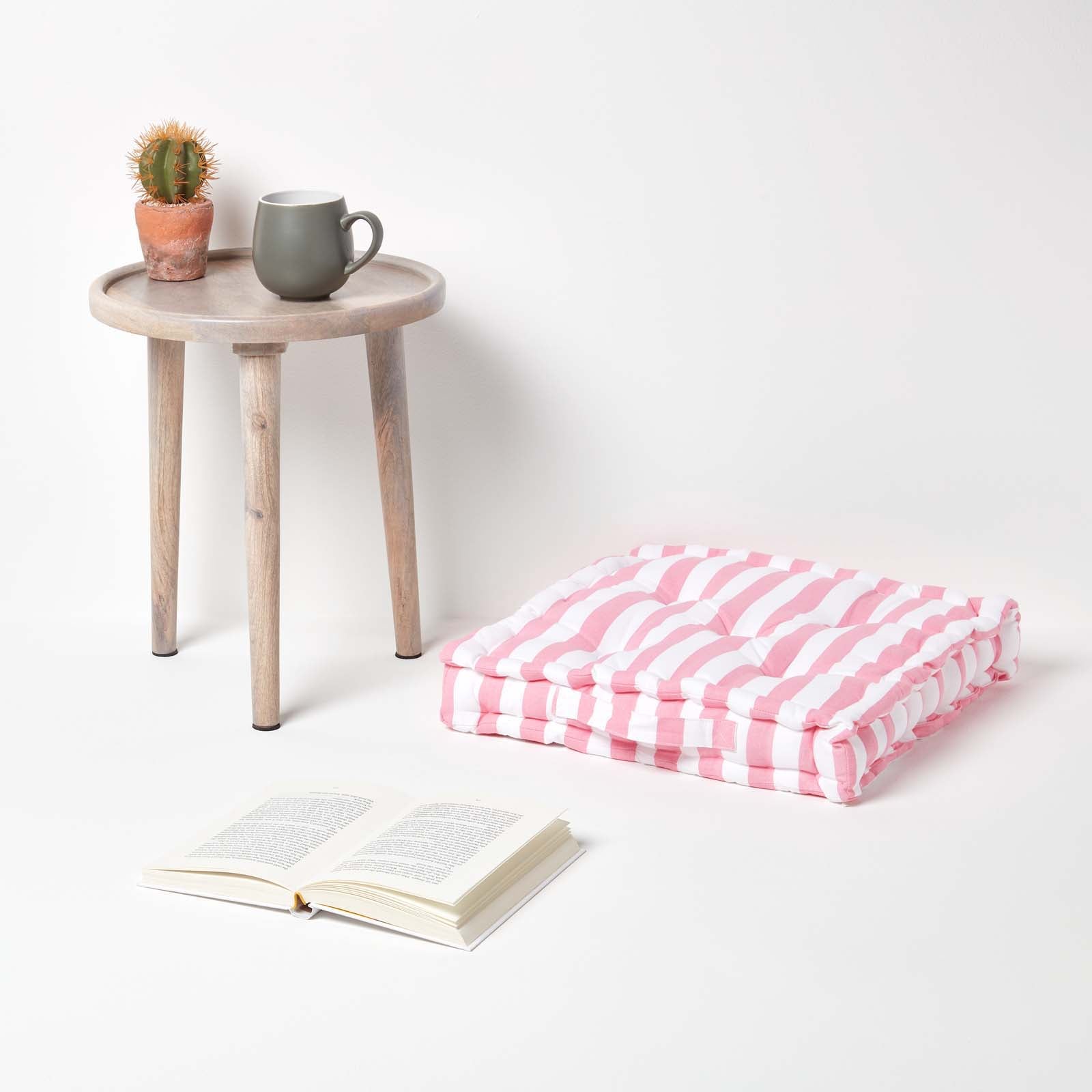 Cotton Thick Striped Floor Cushion | 40cm x 40cm | Pink