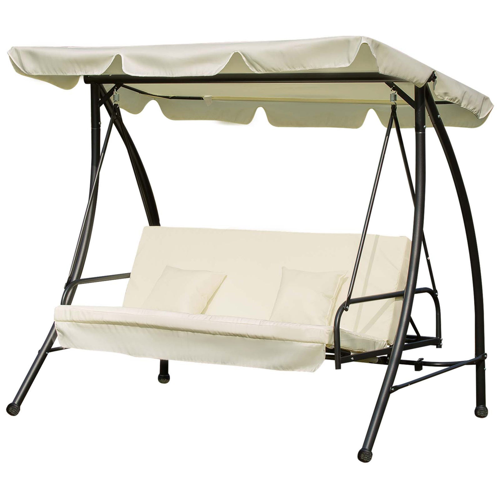 2-in-1 Garden Swing Chair For 3 Person With Tilting Canopy