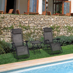 3pc Zero Gravity Chairs Sun Lounger Table Set W/ Cup Holders | Dark Gray
