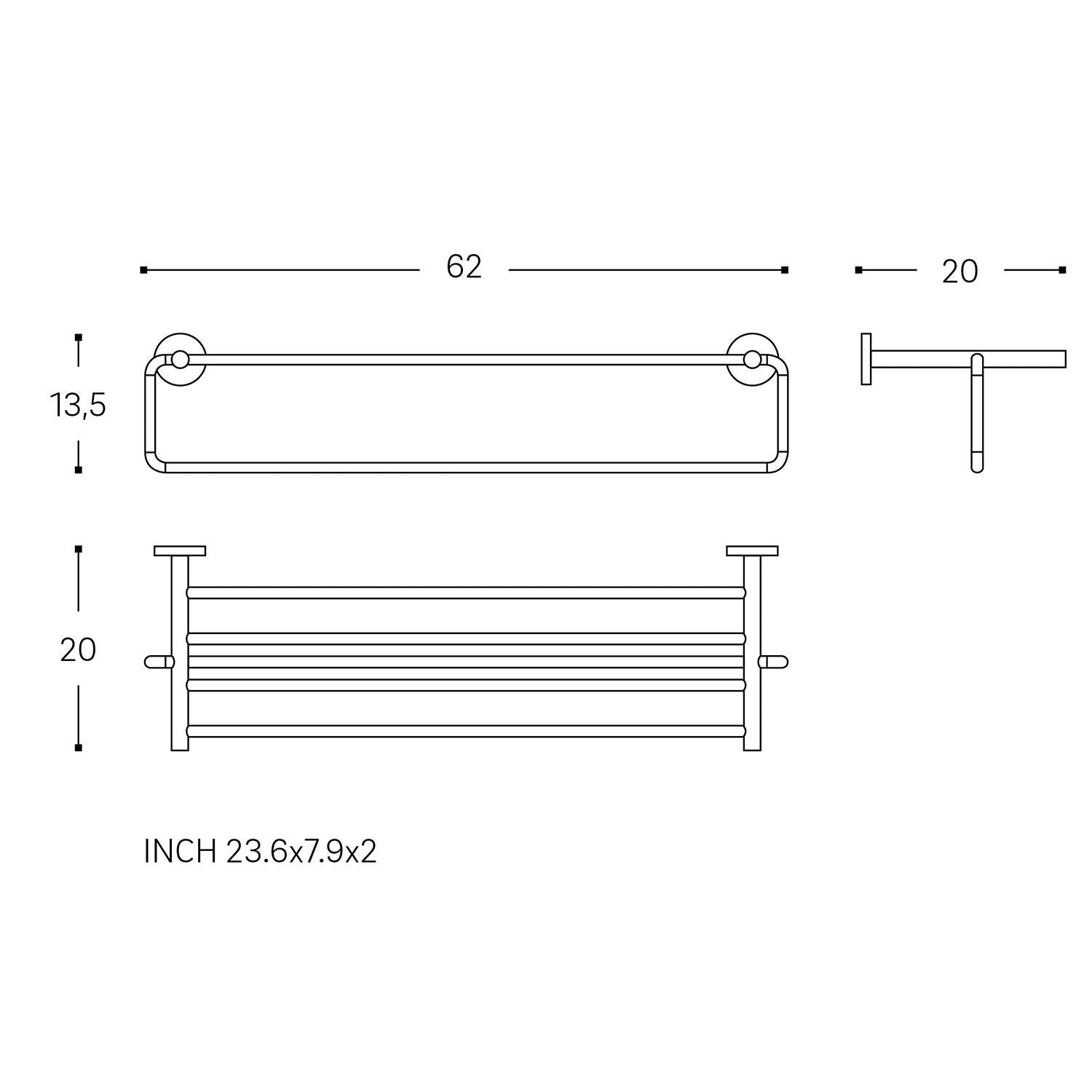 Towel Rack And Towel Shelf, Silver Chrome, 60cm, Start Collection