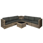 8pcs Patio Rattan Sofa Set Garden Furniture Side Table | Brown