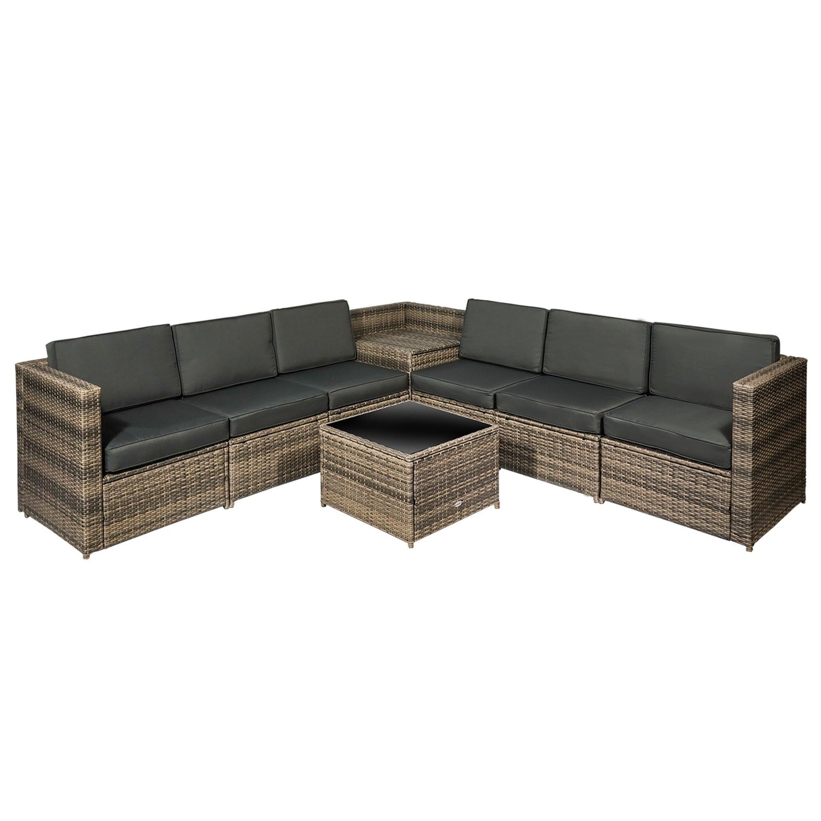 8pcs Patio Rattan Sofa Set Garden Furniture Side Table | Brown