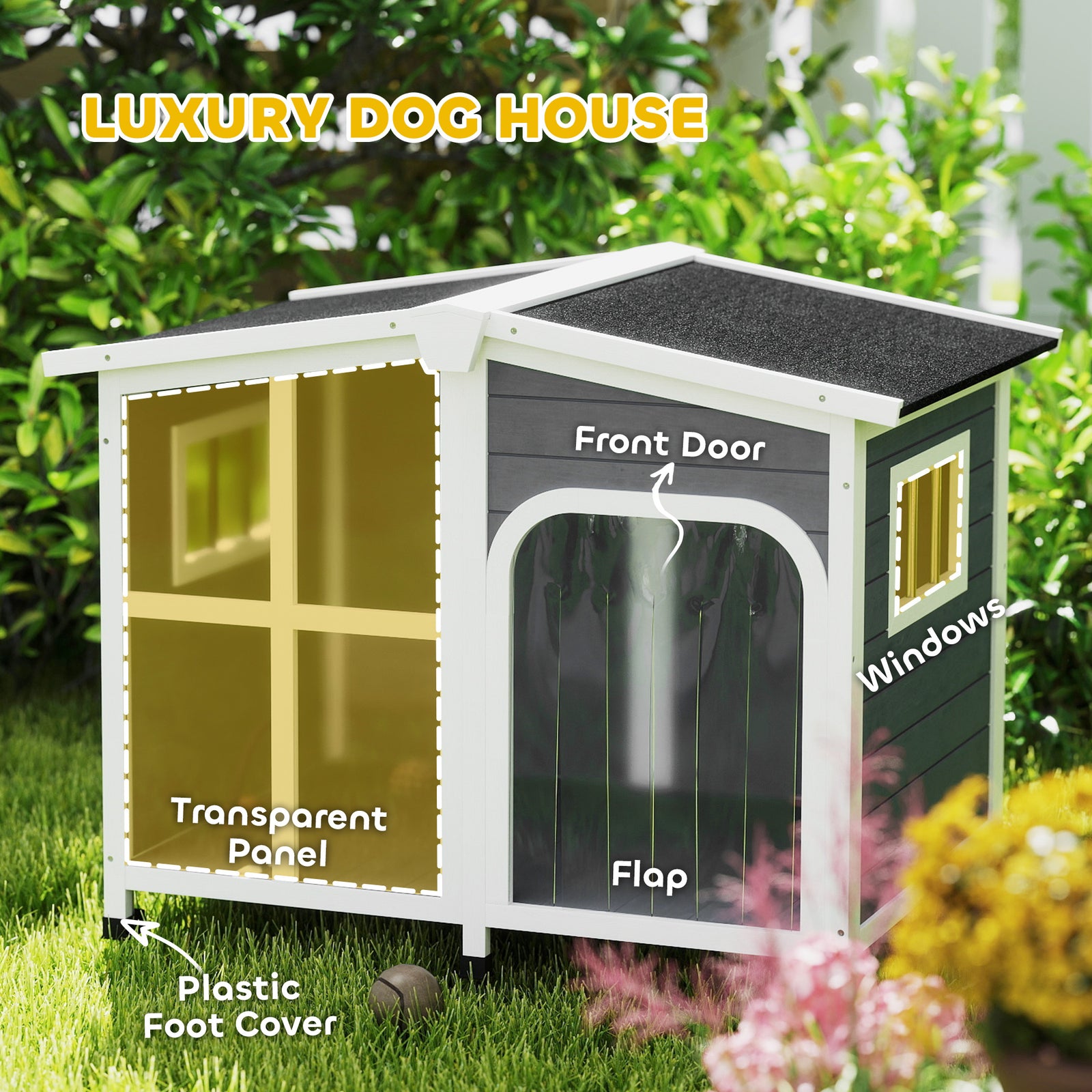 Wooden Dog Kennel, Dog House With Removable Floor, Asphalt And Openable Roof | Charcoal Gray