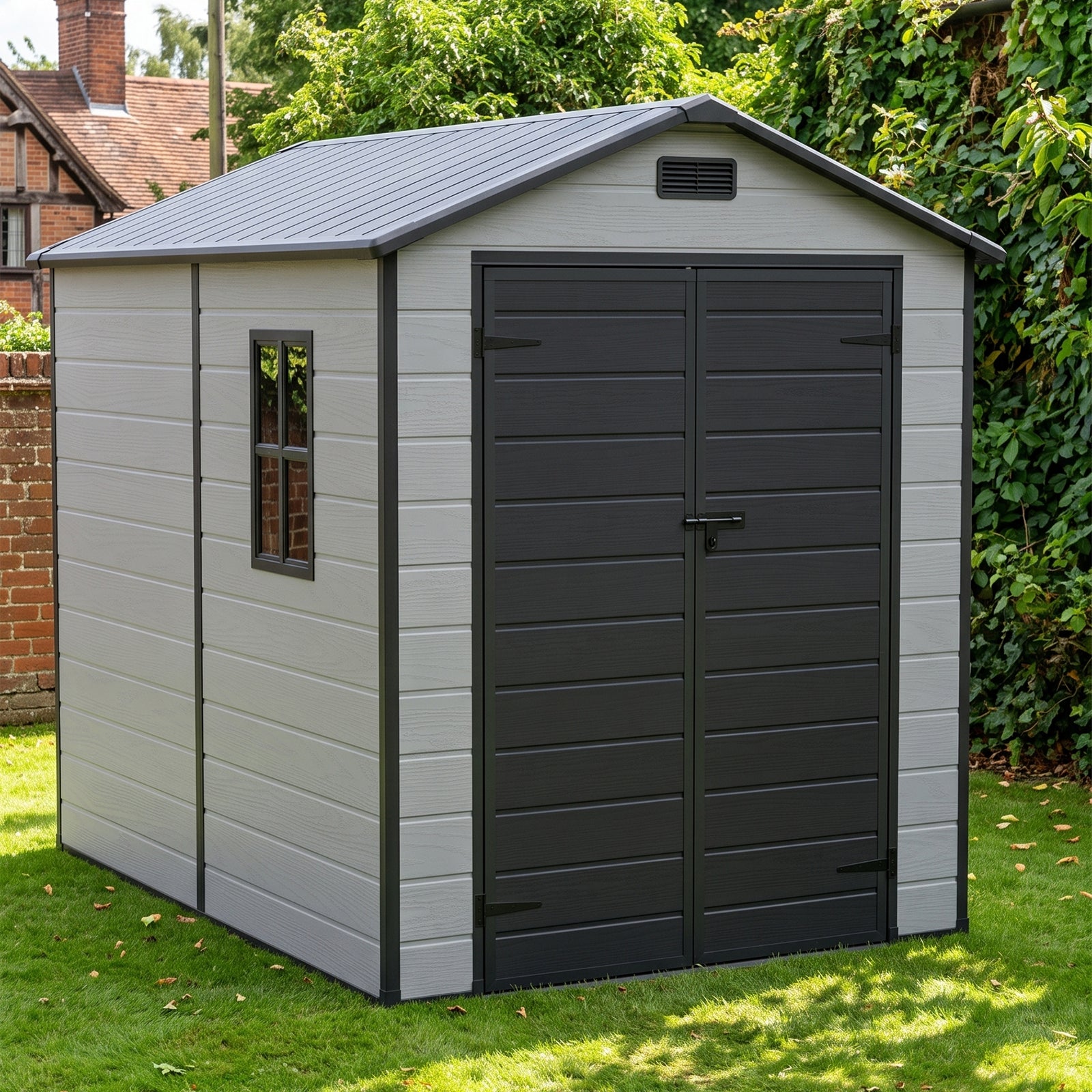 6x8 Ft Plastic Outdoor Garden Storage Shed | Black