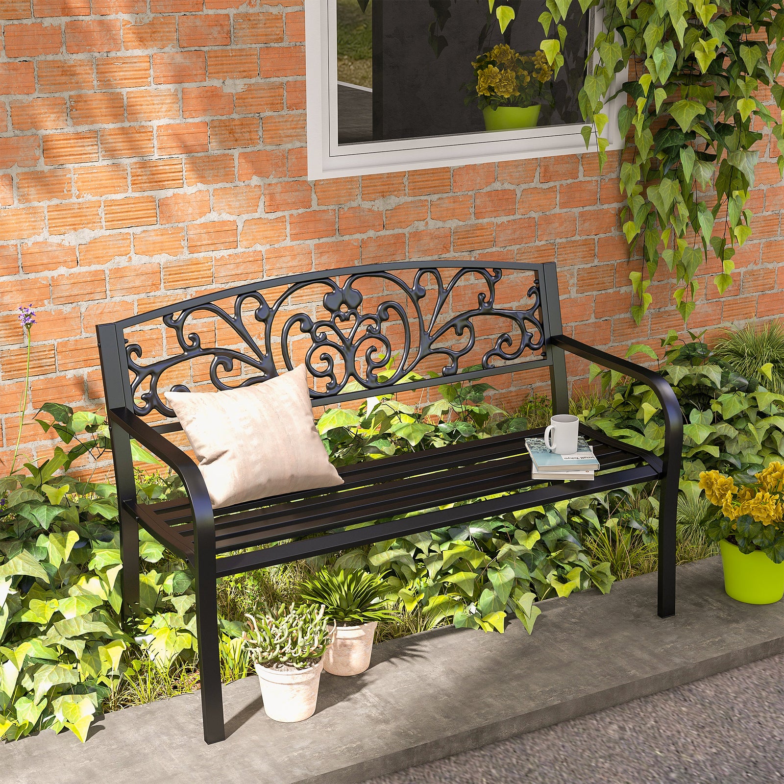 Metal Garden Bench 2 Seater Outdoor