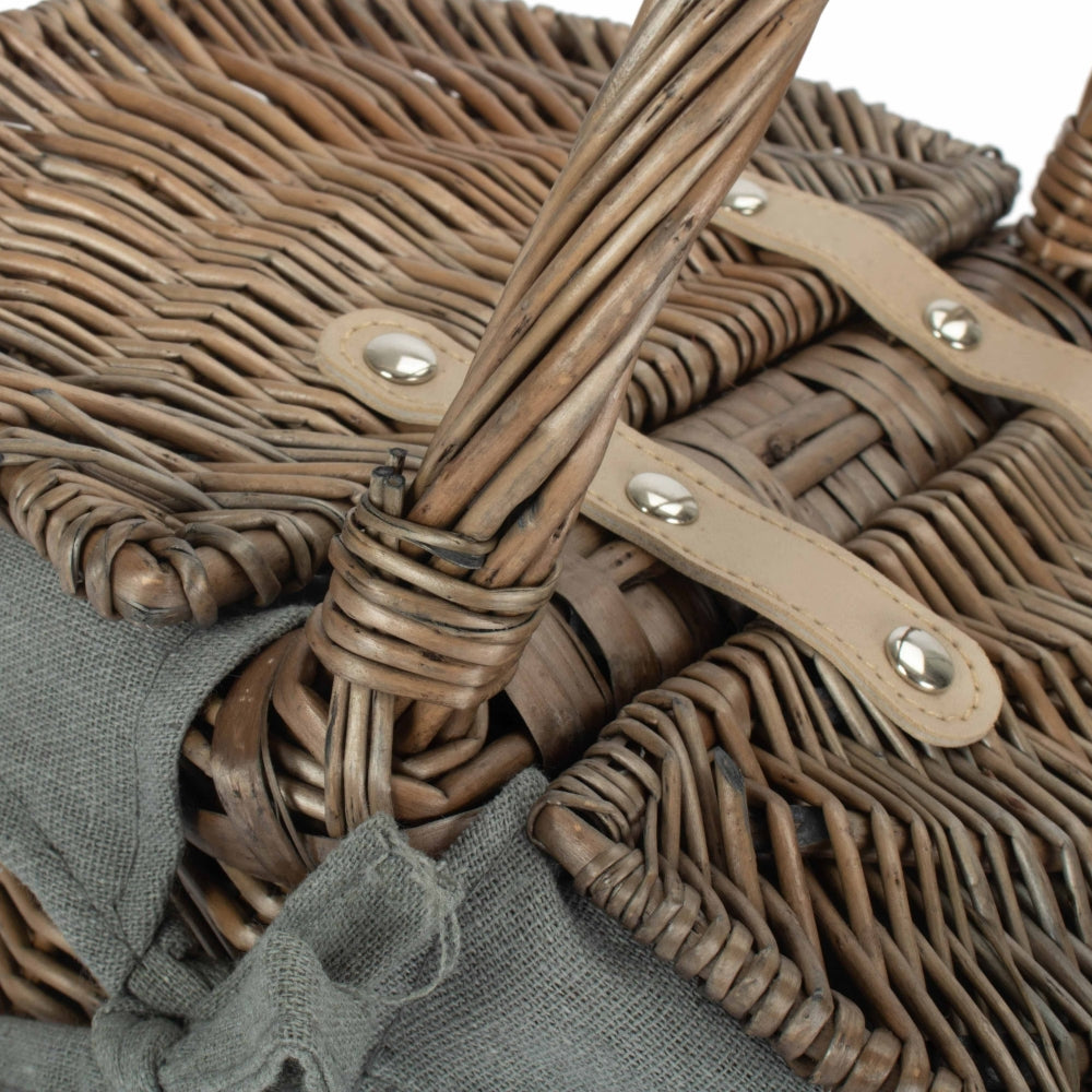 Wicker Small Antique Wash Double Lidded Oval Picnic Basket | Gray