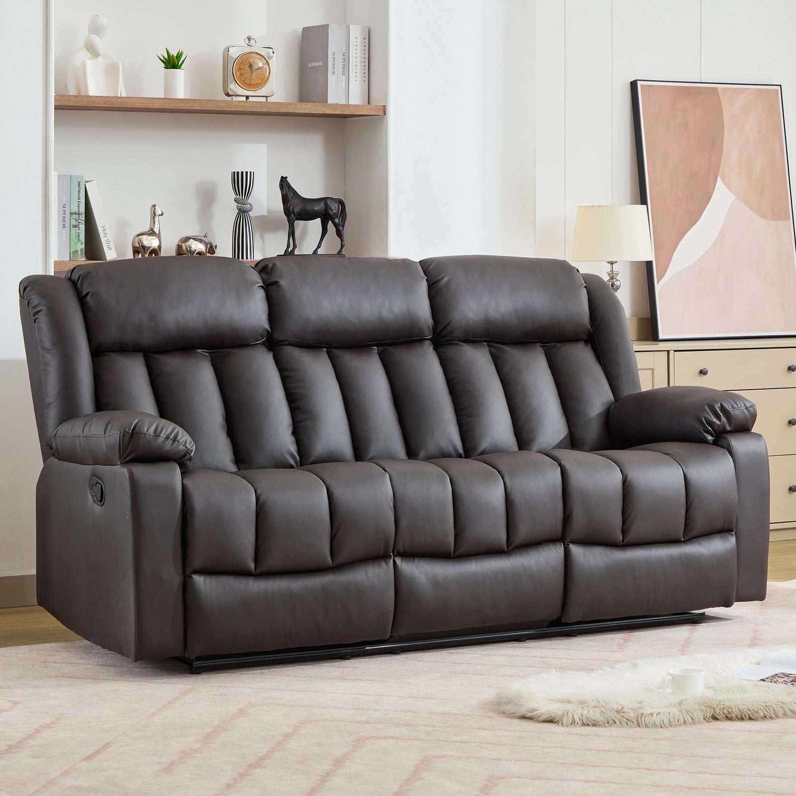 Sheridan 3 Seat Manual Recliner Sofa With Central Console | Brown