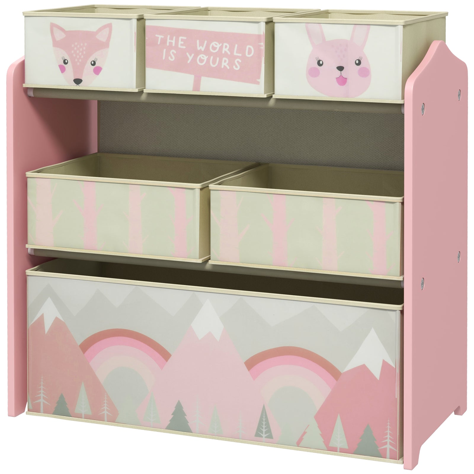 Kids Storage Units With 6 Boxes, Childrens Toy Storage Organiser | Pink