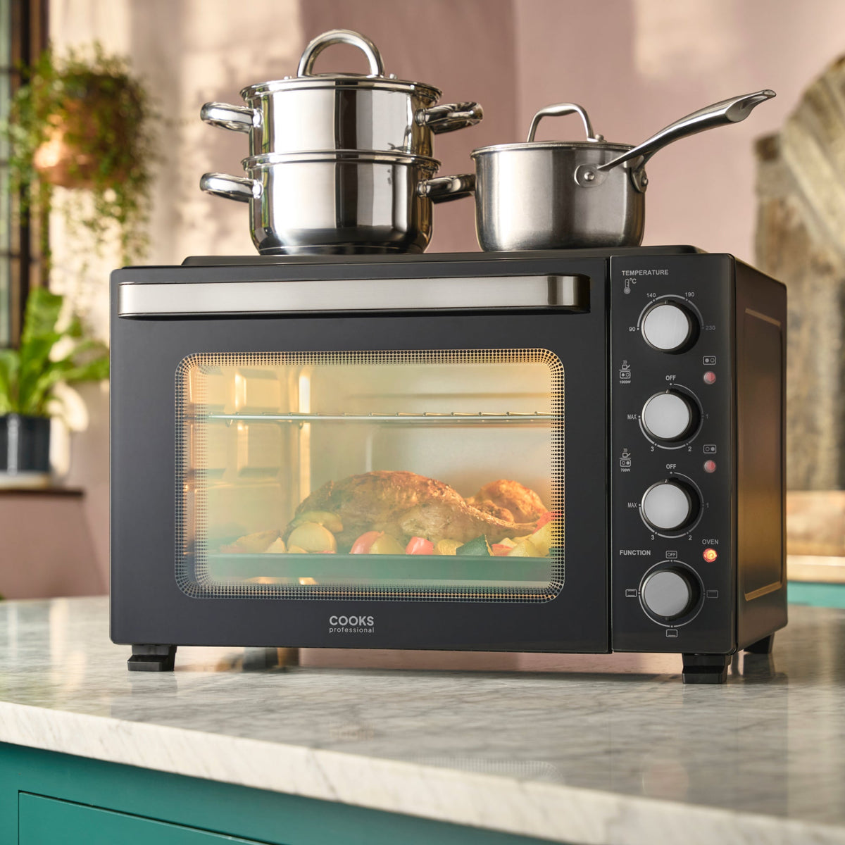 Cooks Professional 34l Mini Oven With 2 Ceramic Hobs - Countertop Cooker