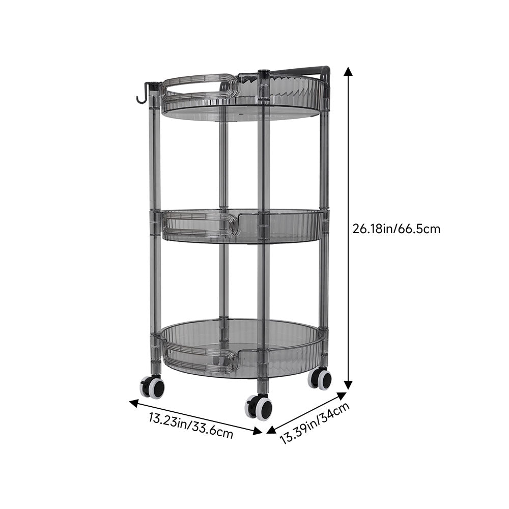 3-tier Multifunction Floor-standing Plastic Round Storage Cart Organizer Rack