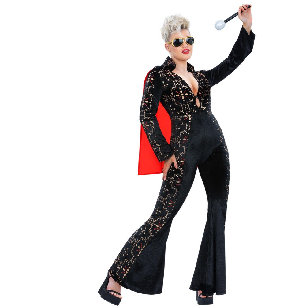 Elvis Black Rhinestone Ladies Jumpsuit | Small
