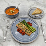 Reactive Ash Blue Glaze Dinner Set Plates Bowls | Set of 12 | Blue