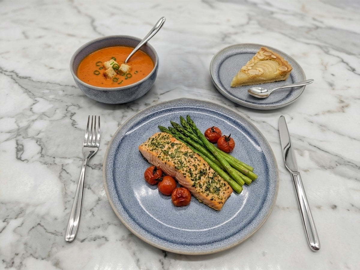 Reactive Ash Blue Glaze Dinner Set Plates Bowls | Set of 12 | Blue