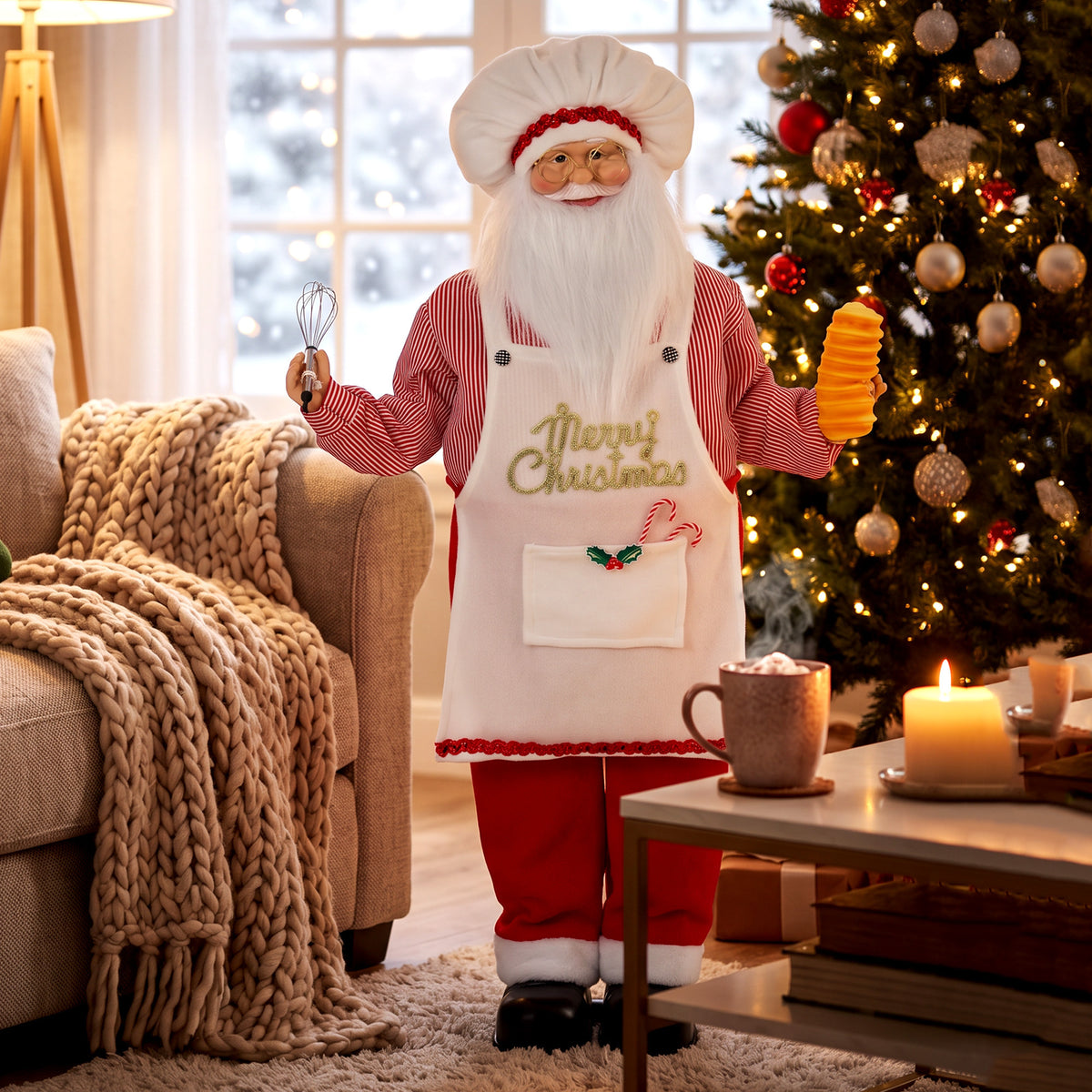 HOMCOM 4ft Christmas Singing Cooking Santa Claus With Head Moving