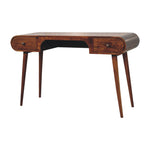 Solid Wood Chestnut London Arch Writing Desk, 2 Drawers, Dark Brown