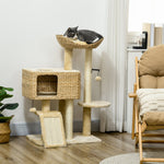 95cm Cat Tree Tower W/ Scratching Post, Cat House, Ball, Platform - Beige