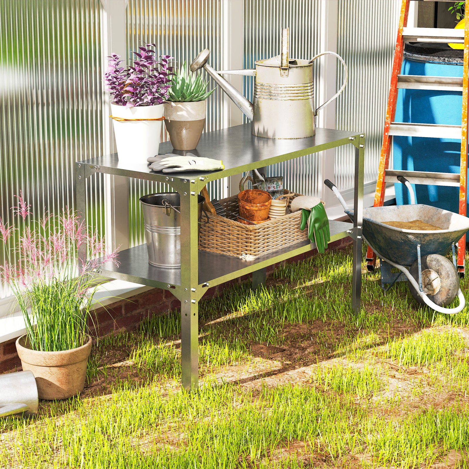 2 Tier Potting Bench Table, Galvanised Work Bench