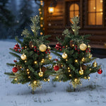 Set Of 2 Mini Led Christmas Trees,artificial Pine With Red Berries & Pinecones, 8 Lighting Modes, Timer Function