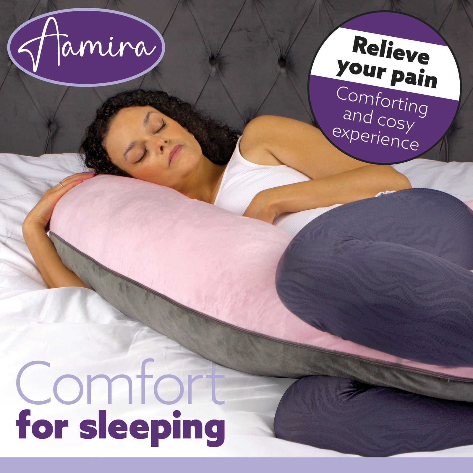 C Shaped Pregnancy Pillow, 140x65x20cm Shredded Memory Foam Full Body Maternity Cushion For Sleeping | C Shape | Pink