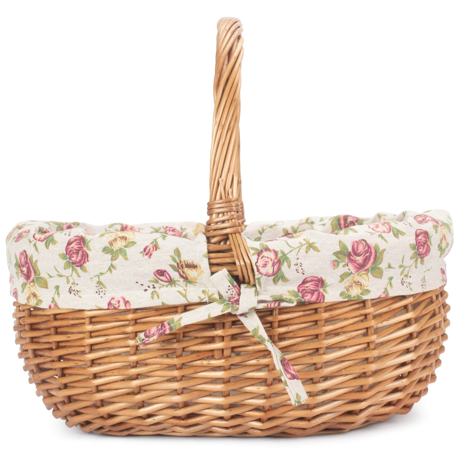 Garden Rose Cotton Lined Deluxe Wicker Shopping Basket | Small | Pink