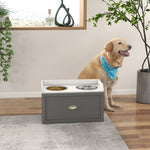 Stainless Steel Raised Dog Bowl W/ 21l Storage Drawer, For Large Dogs | Gray