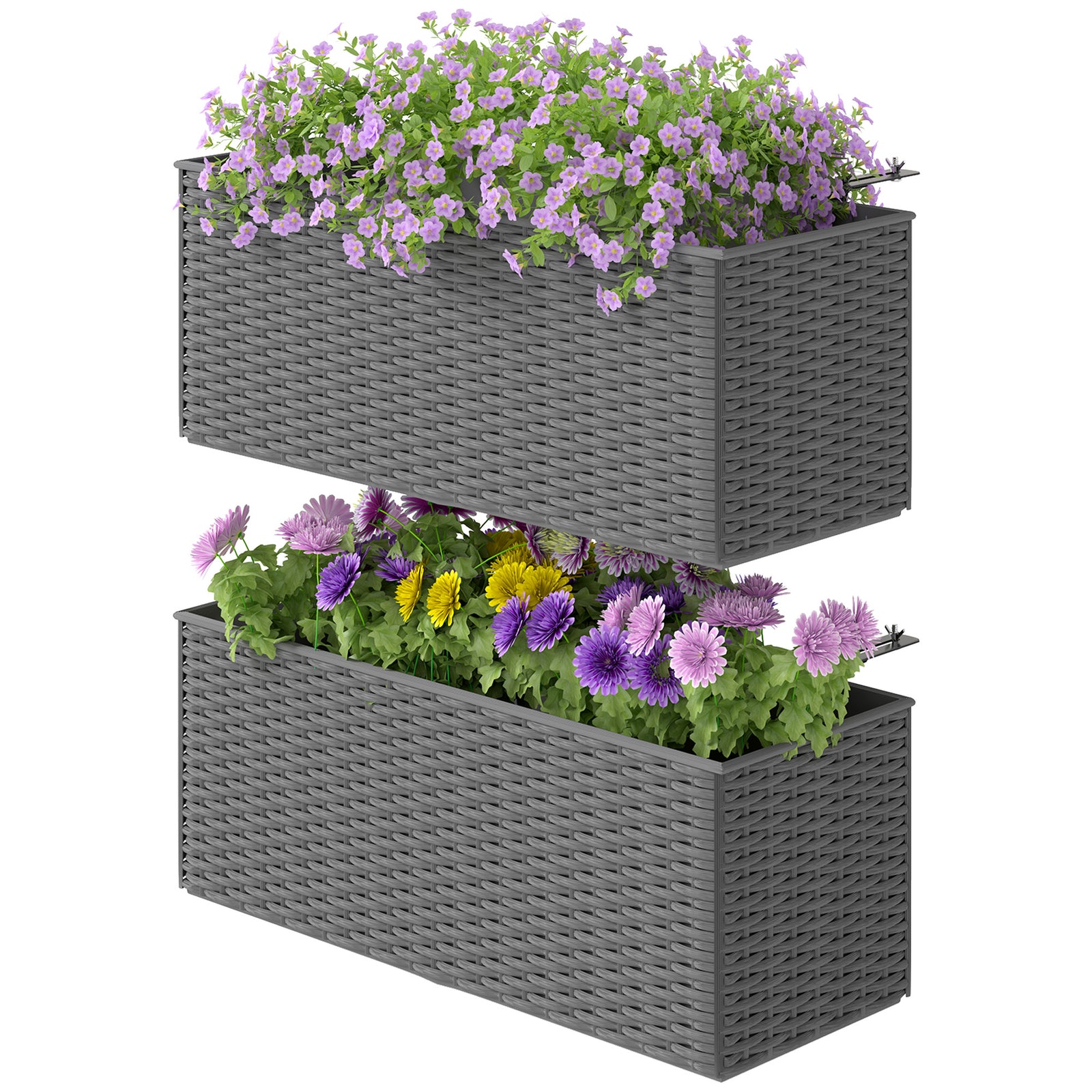 Set Of 2 Hanging Flower Boxes, 50 Cm Long, Rattan Look