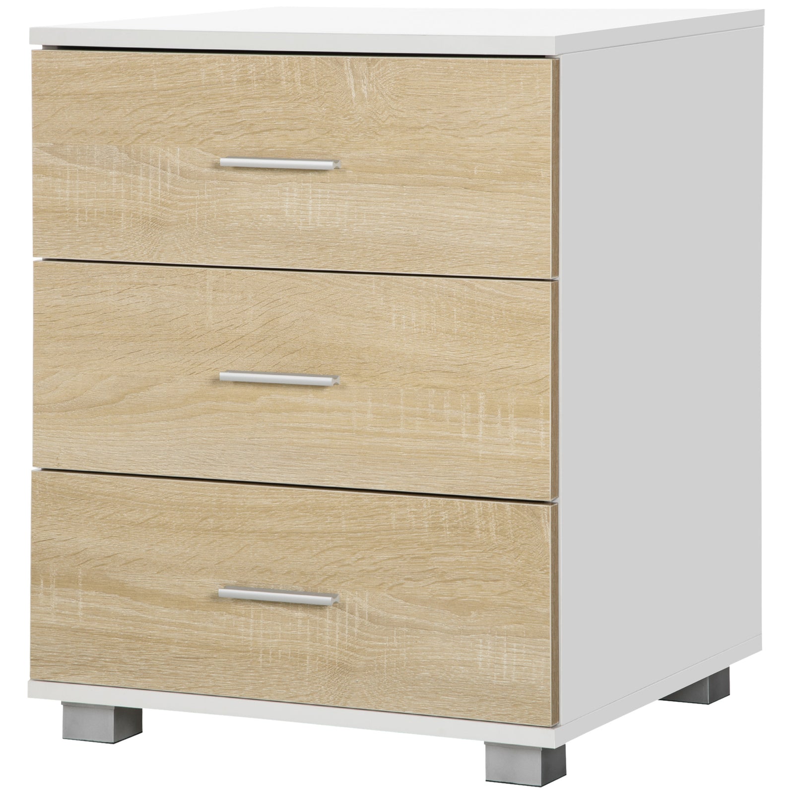 HOMCOM Bedside Table With 3 Drawers, Modern Nightstand, End Table