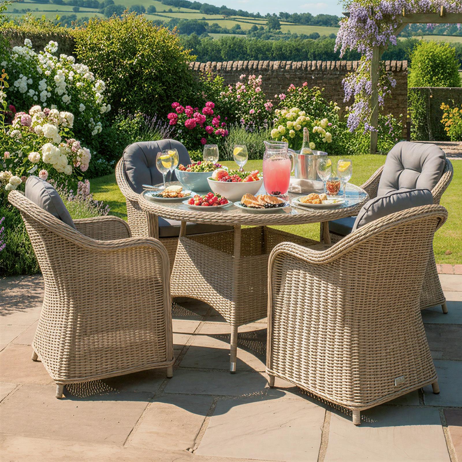Sicilia Rattan 4 Seat Dining Set | Sandy Oak