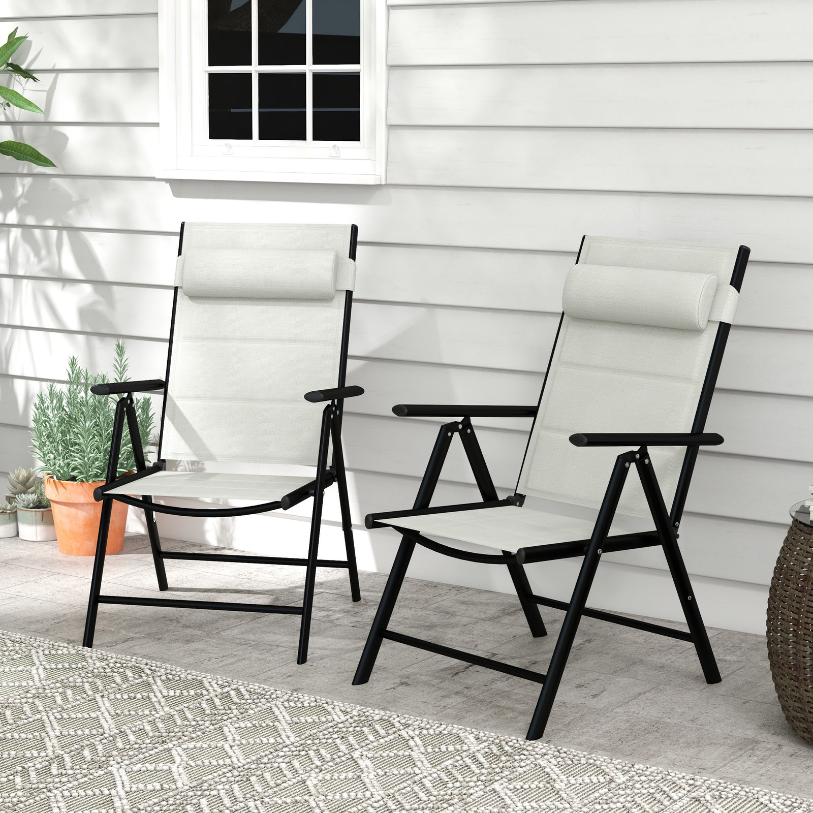 Set Of 2 Patio Folding Chairs With Adjustable Back | Gray