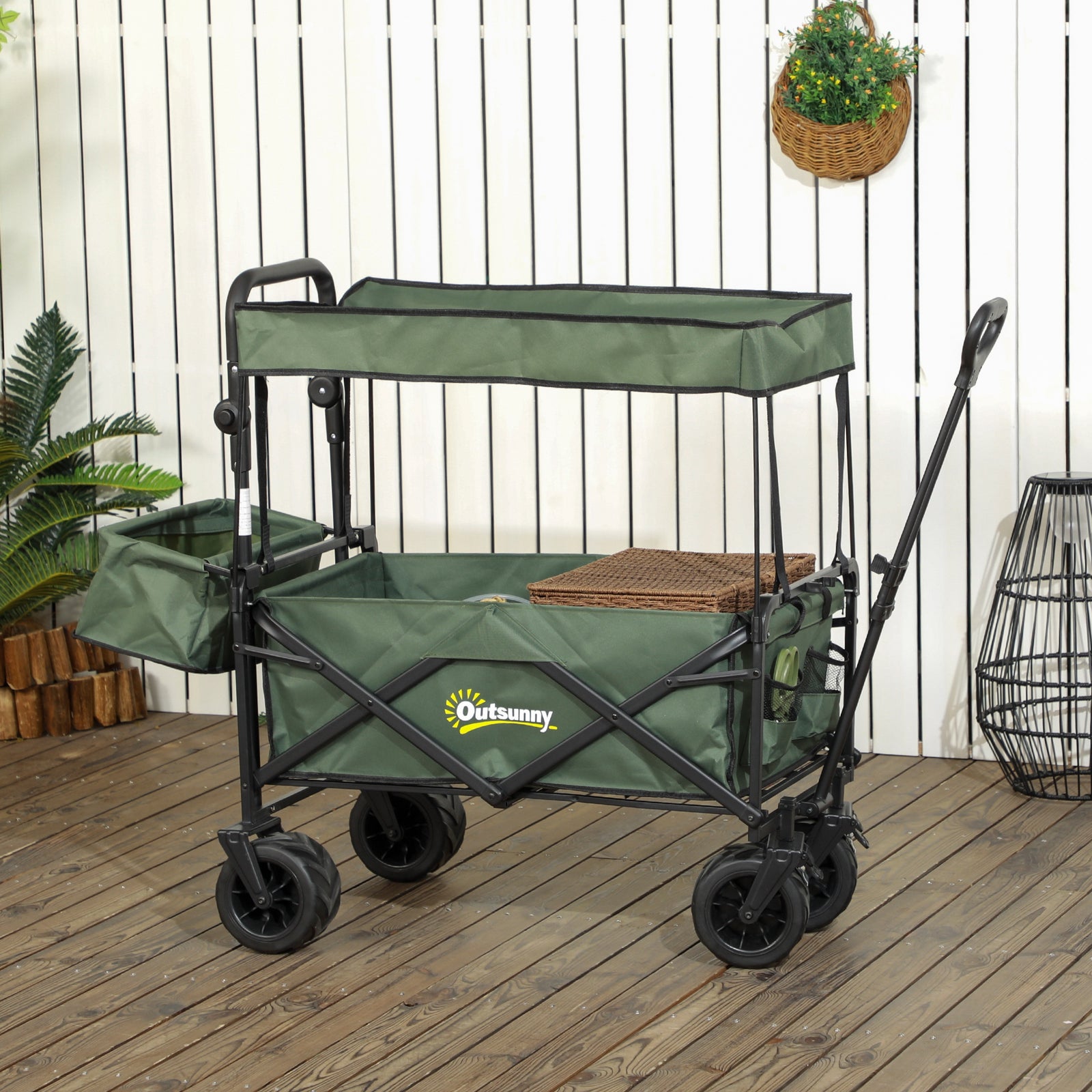 Trolley Cart Storage Wagon With Handle, Canopy Black | Green
