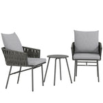 3-piece Rattan Bistro Set, Garden Table And Chairs, Grey