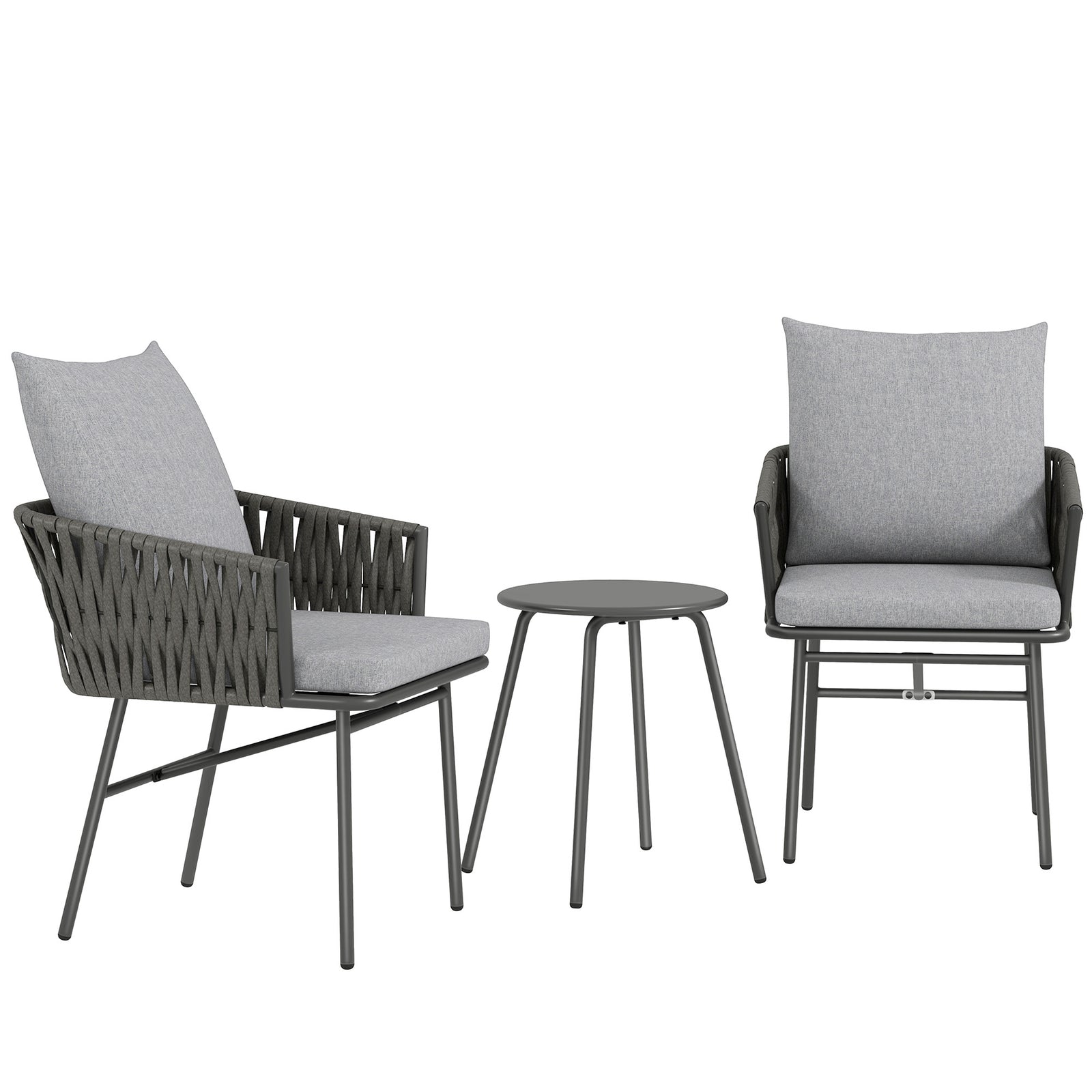 3-piece Rattan Bistro Set, Garden Table And Chairs, Grey