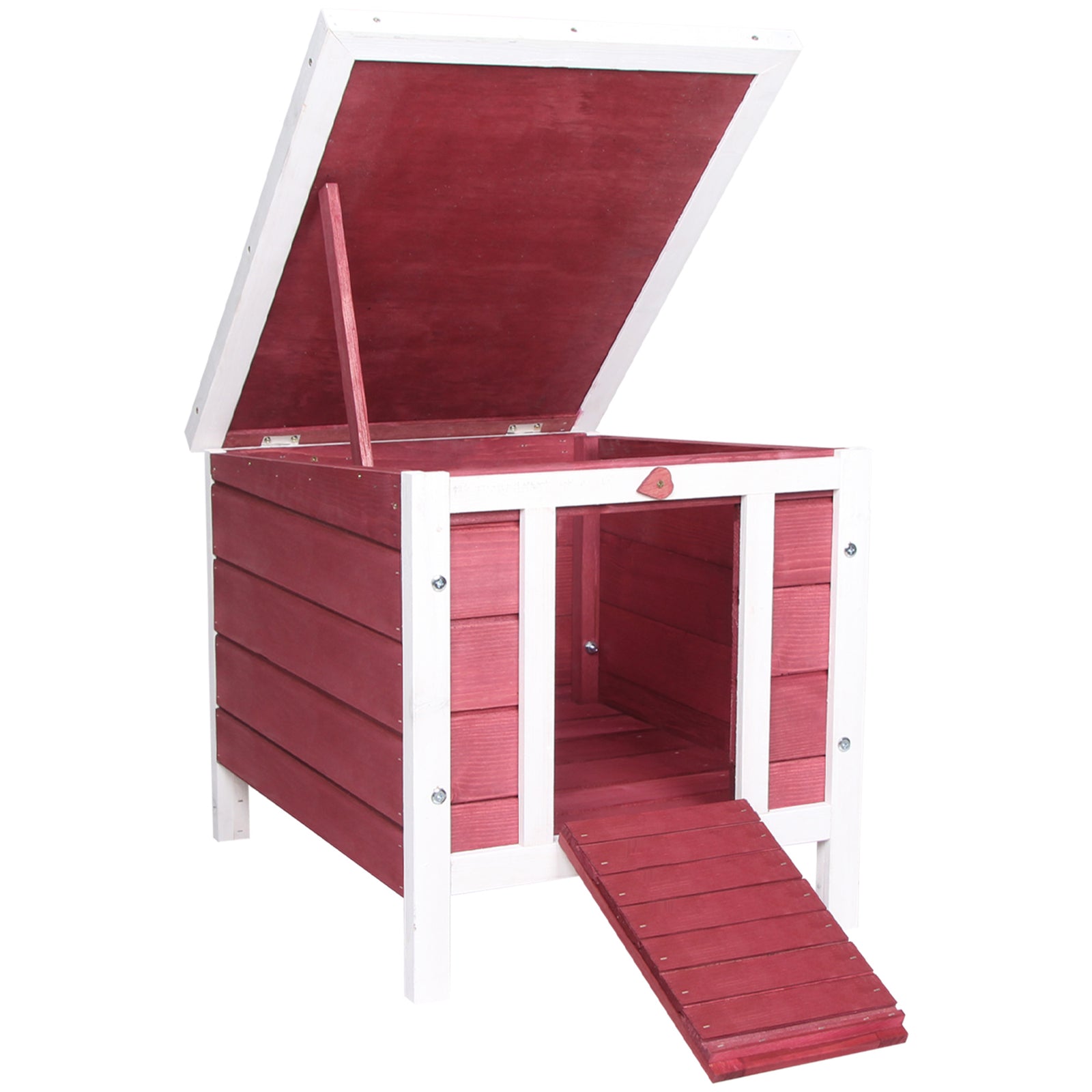 Wooden Rabbit Hutch Bunny Cage Guinea Pig House Pet Habitat Ferret | Red