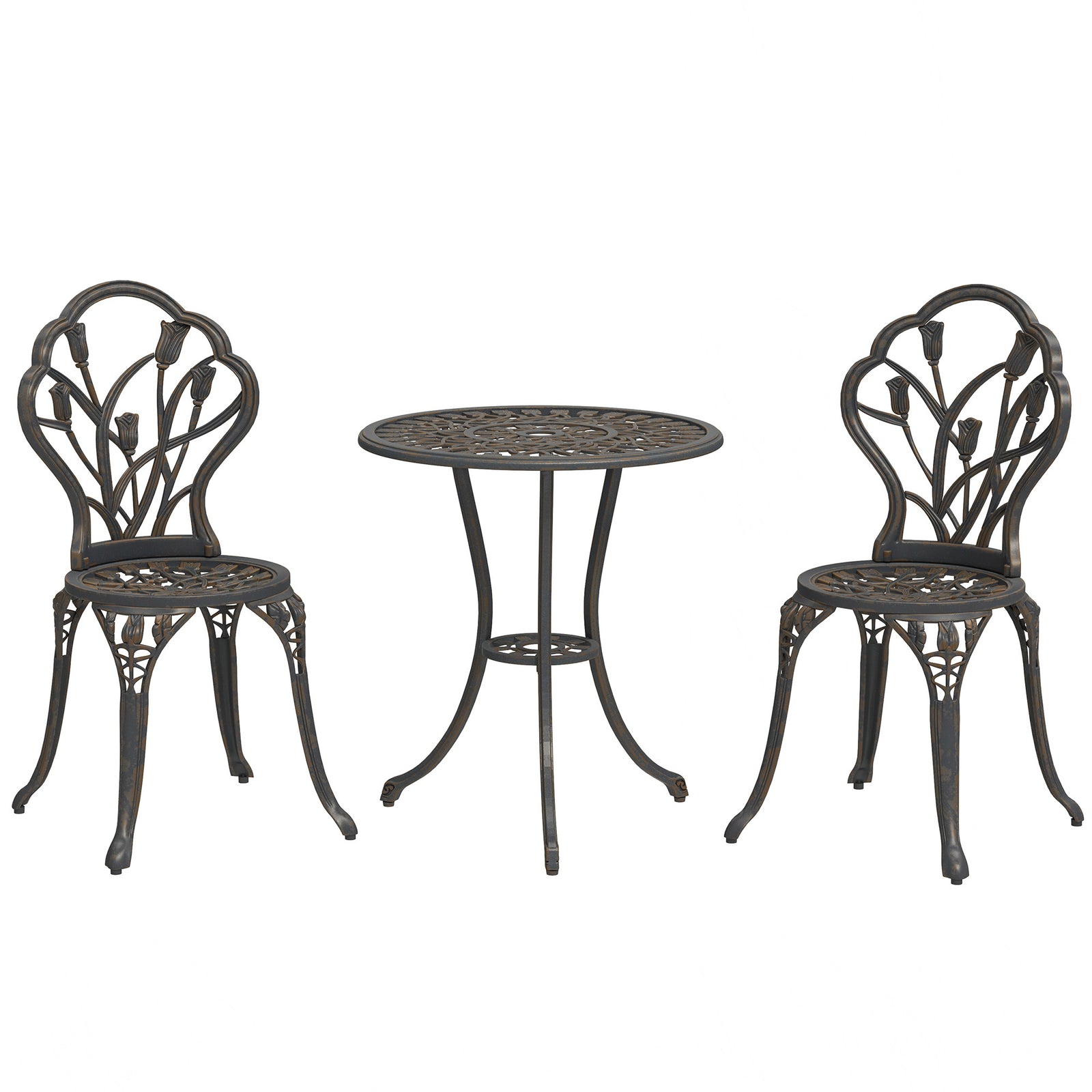 3 Piece Patio Bistro Set, Aluminium Garden Table And Chairs | Bronze