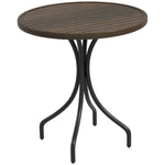 66cm Garden Table, Round Patio Table W/ Steel And Slat Top | Brown