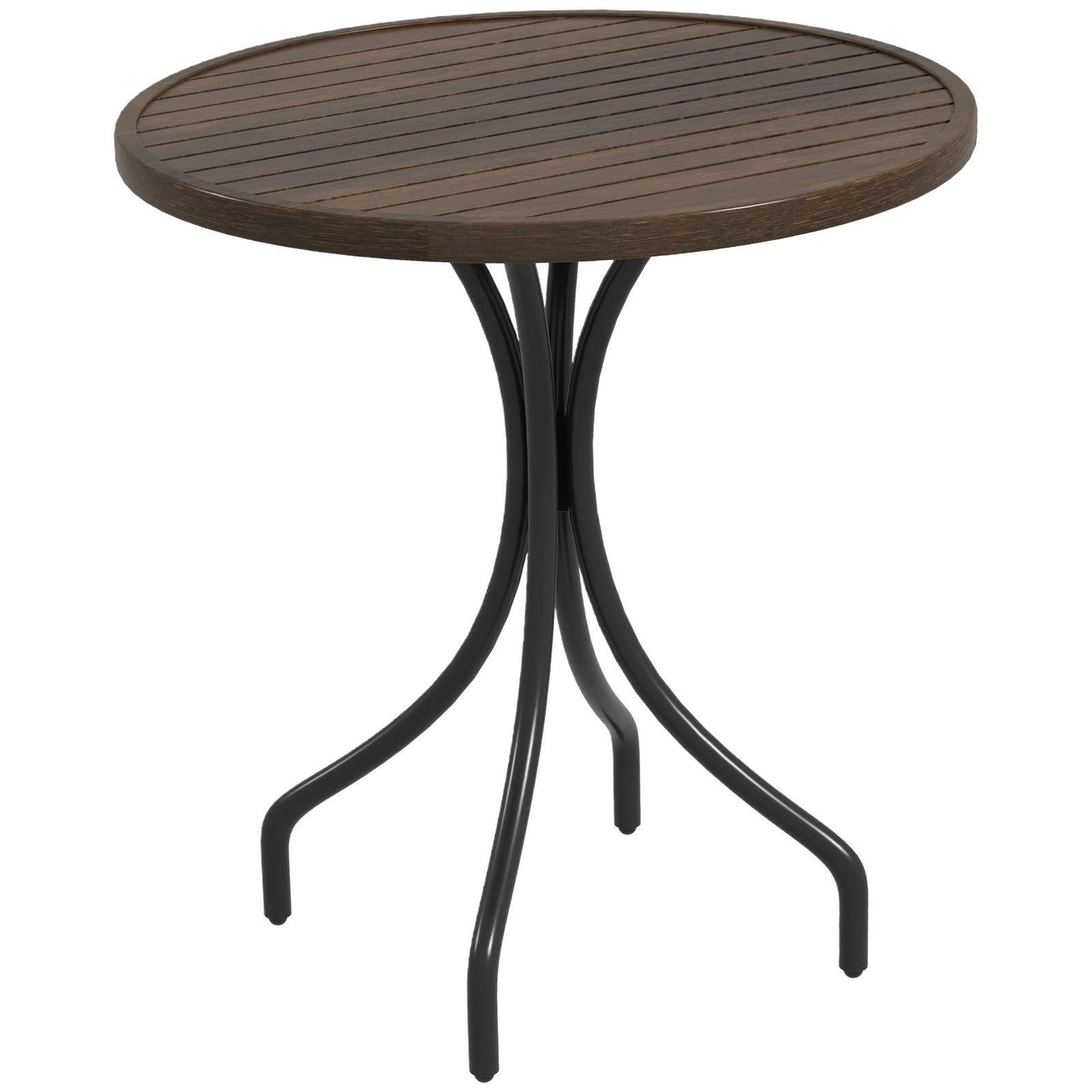 66cm Garden Table, Round Patio Table W/ Steel And Slat Top | Brown