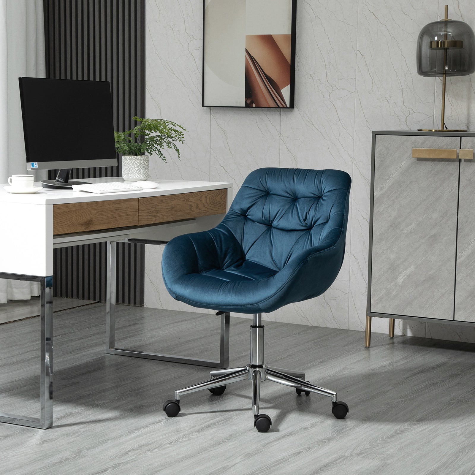 Velvet Home Office Chair Adjustable | Blue