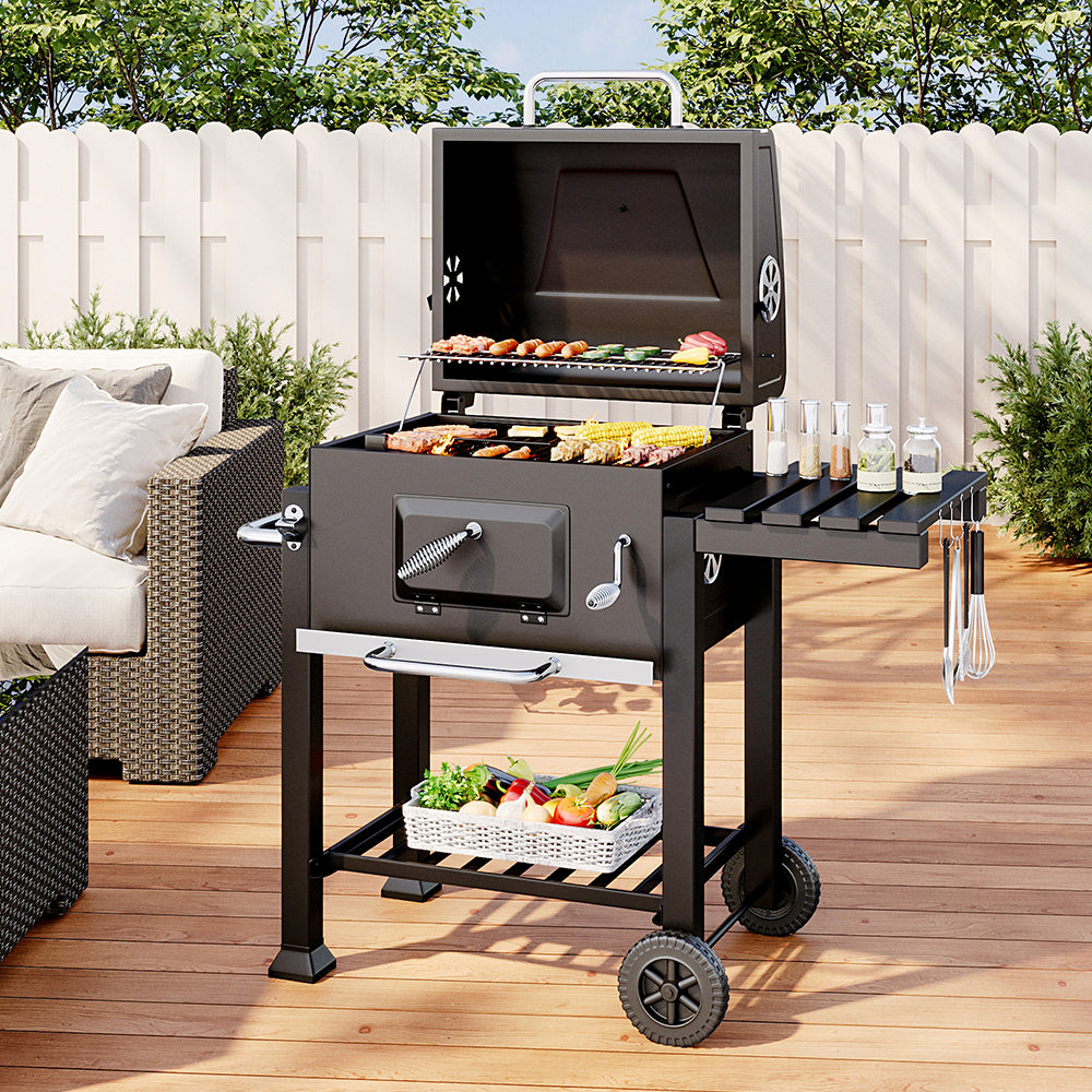 Outdoor Charcoal Bbq Grill With Portable Trolley Garden Grill