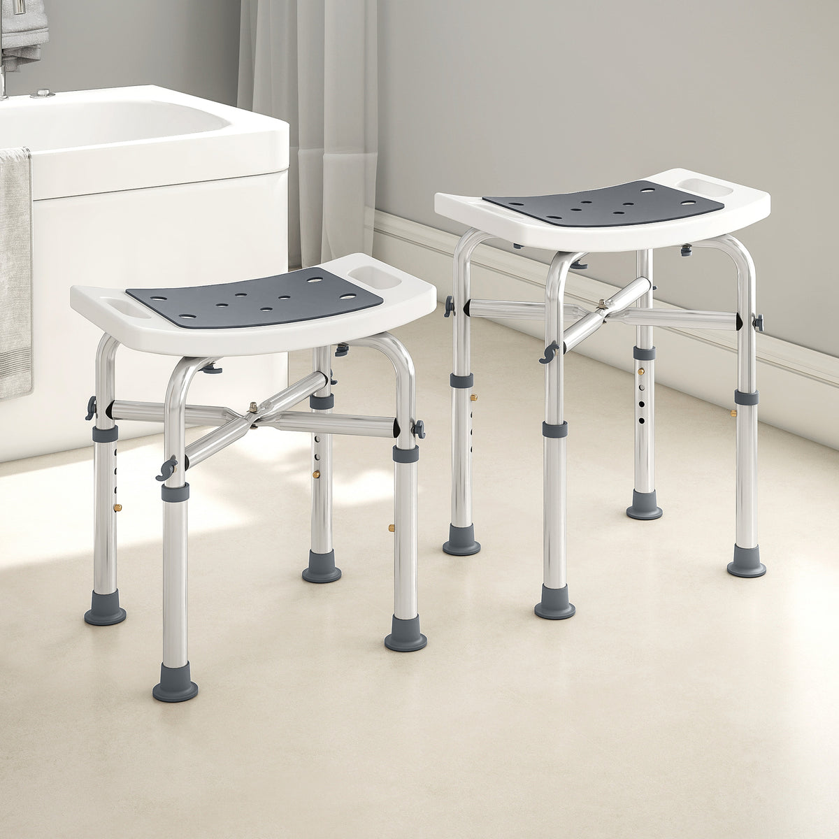 HOMCOM Adjustable Shower Stool With Foot Pads For Elderly Disabled