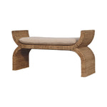 Artisan Furniture Solid Wood Rattan Weave Boucle Bench, Upholstered