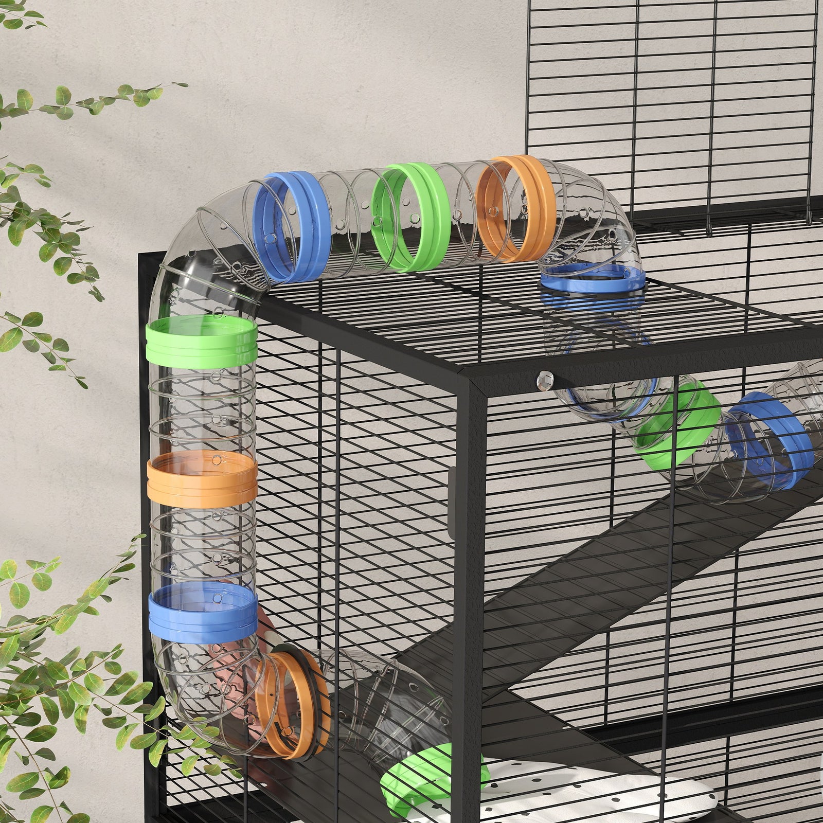Pawhut Hamster Cage, 5 Tier Gerbil Cage On Wheels With Storage Shelf