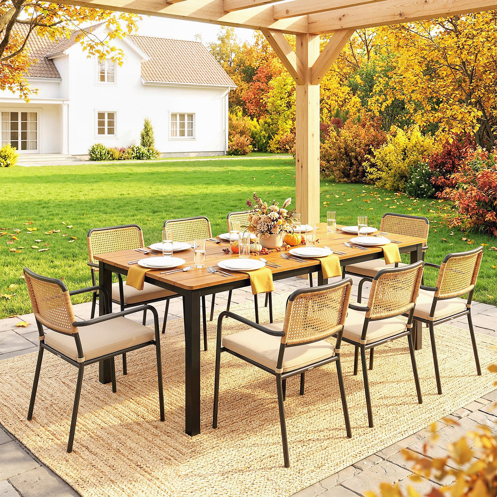 180 X 86 Cm Garden Dining Table For 6-8 Person | Natural