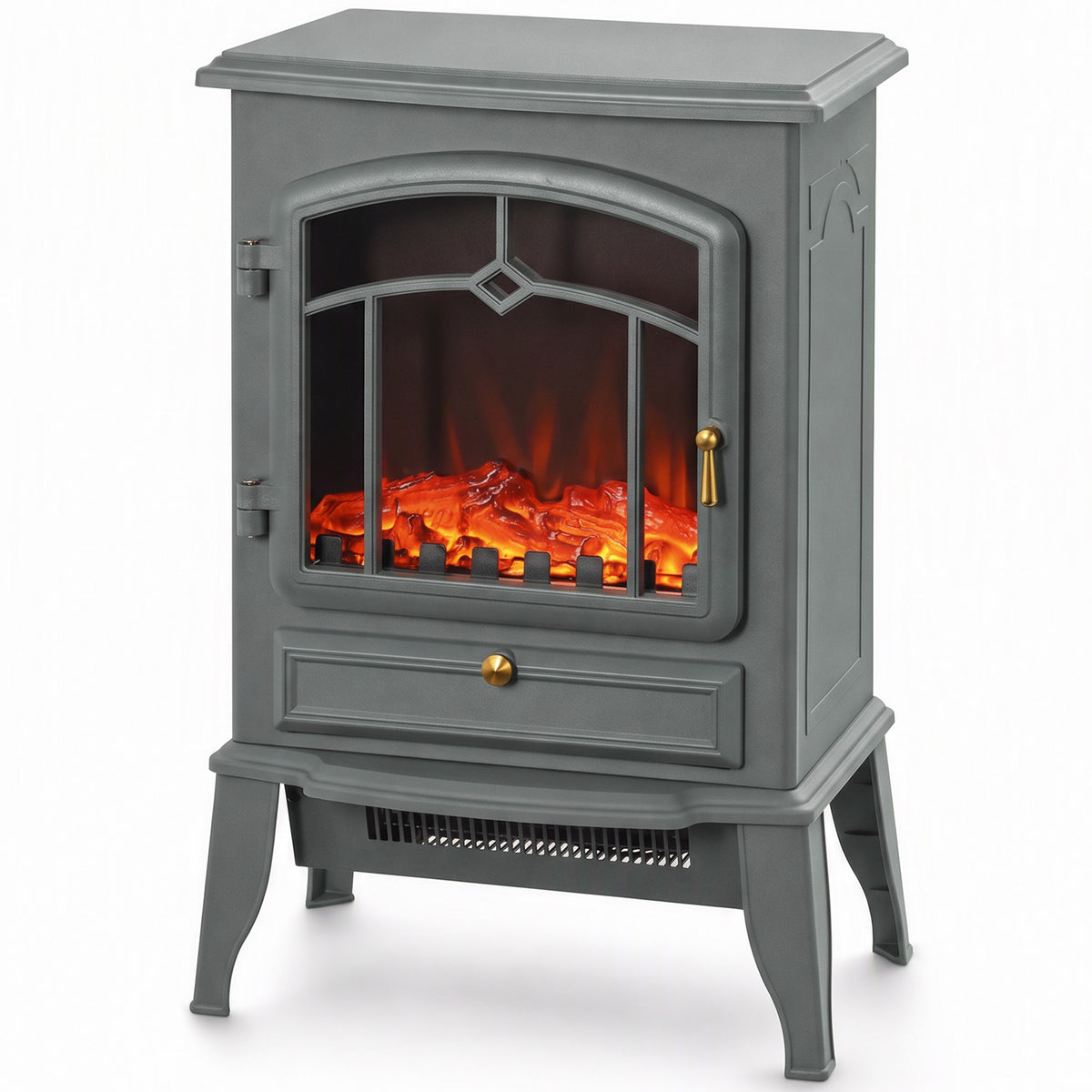 Fireplace Stove, Freestanding Electric Fire, 1000w/2000w, Grey