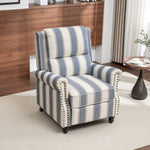 Modern Linen Upholstered Push Back Recliner Armchair With Adjustable Backrest & Hidden Footrest | Blue