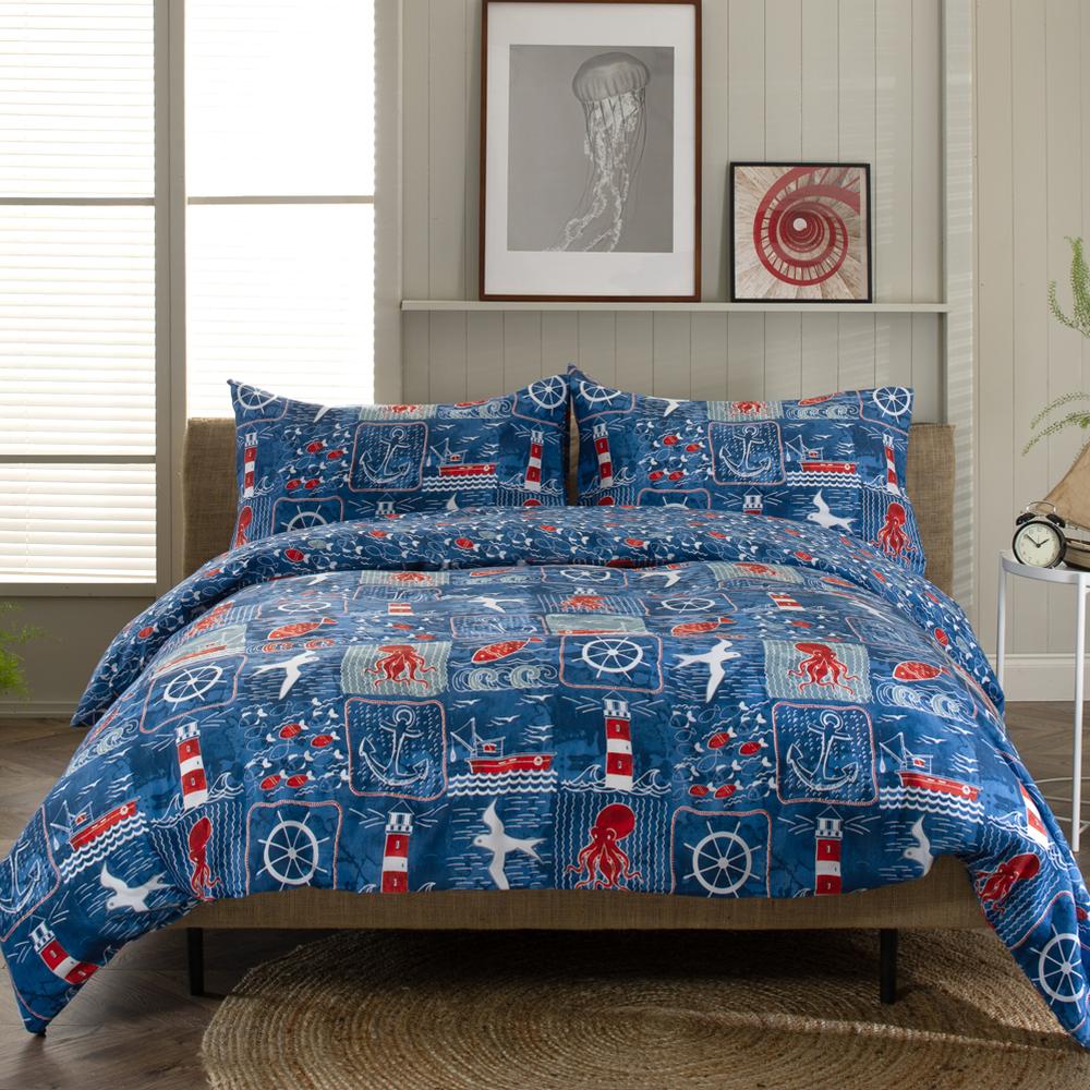 Coastal Patch Printed Cotton Rich Double Duvet Set Reversible | Double | Blue