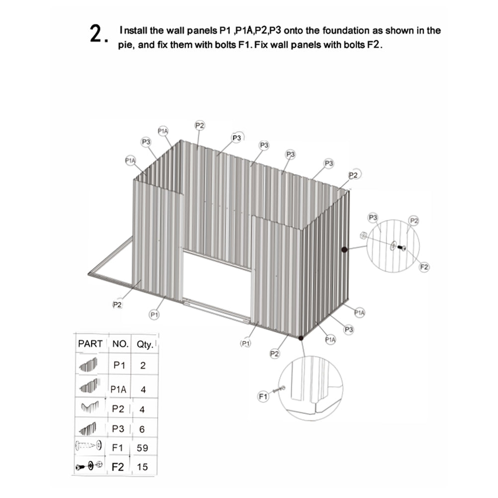 4x8ft Heavy Duty Garden Metal Shed With  Extra 66cm Outdoor Weatherproof Firewood Tool Storage Rack