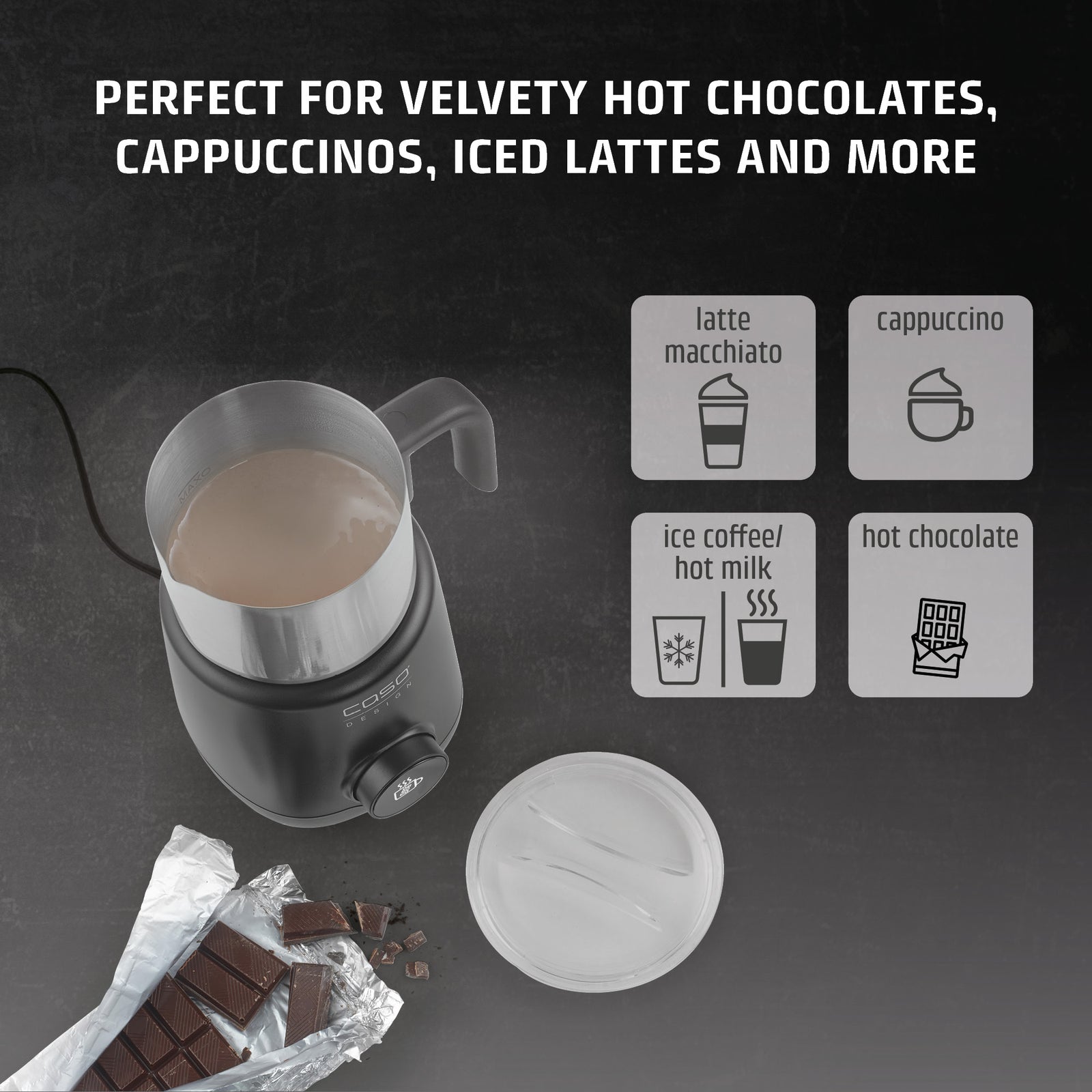 CASO Design Premiumlatte Xl Electric Milk Frother With 9 Programs, Hot Chocolate Maker - 750ml Capacity