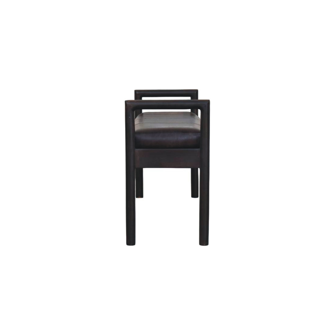 Gridline Bench, Upholestered Rich Black Leather, Black
