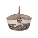 Wicker Small Antique Wash Double Lidded Oval Picnic Basket | White