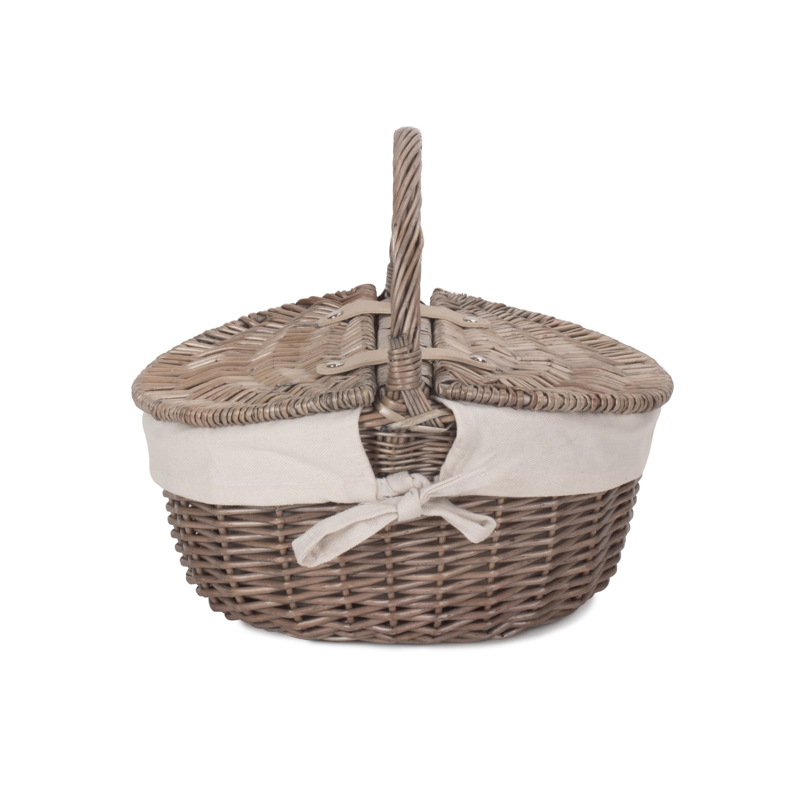 Wicker Small Antique Wash Double Lidded Oval Picnic Basket | White